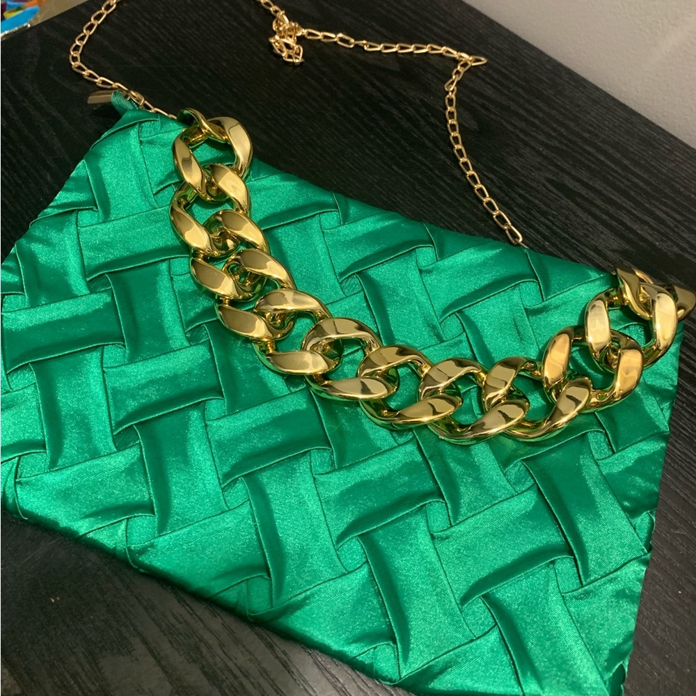 Silk Green Woven Clutch